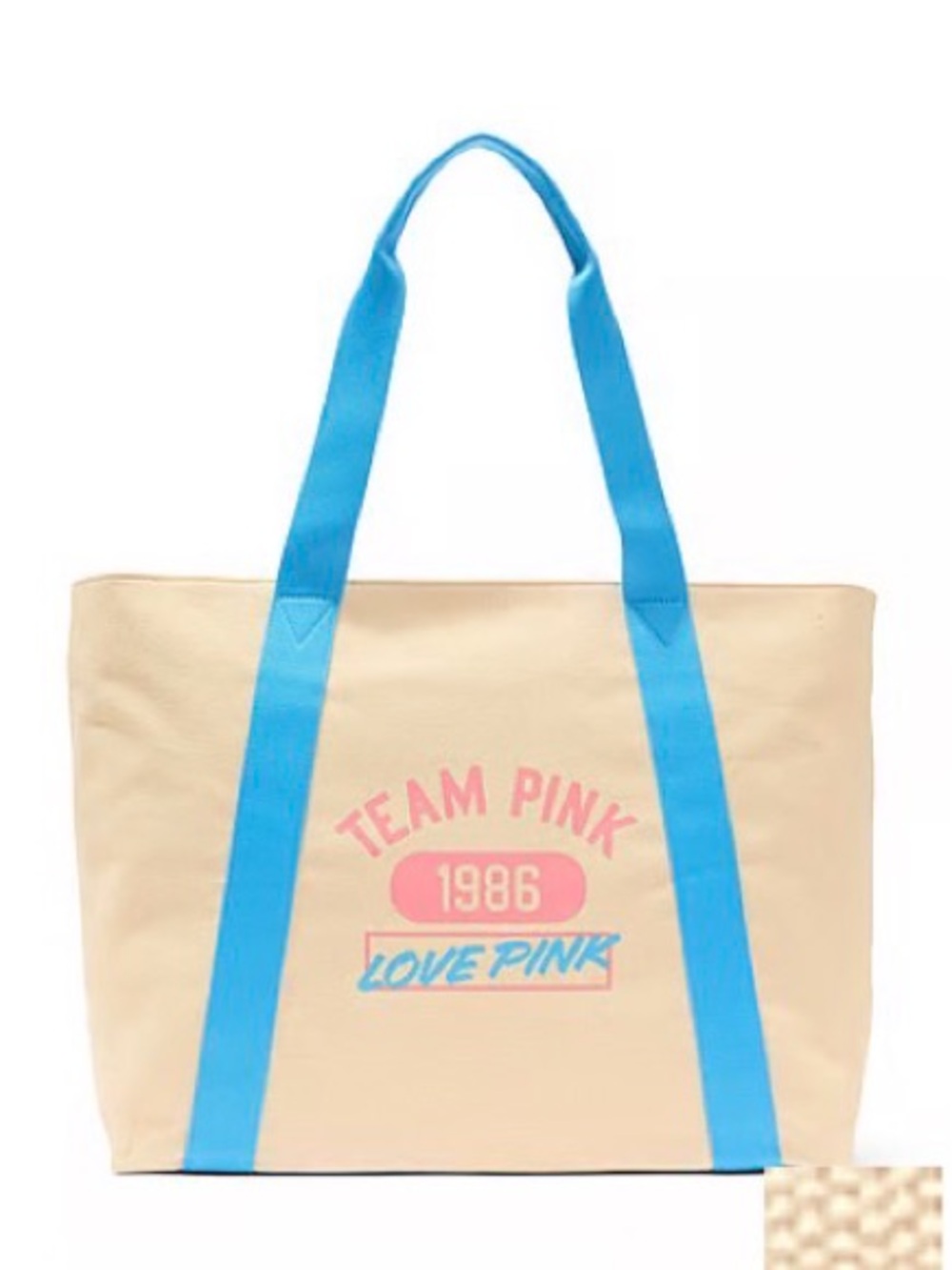 PINK Victoria's Secret Cream Canvas Tote with Bright Blue Straps and Pink Logo